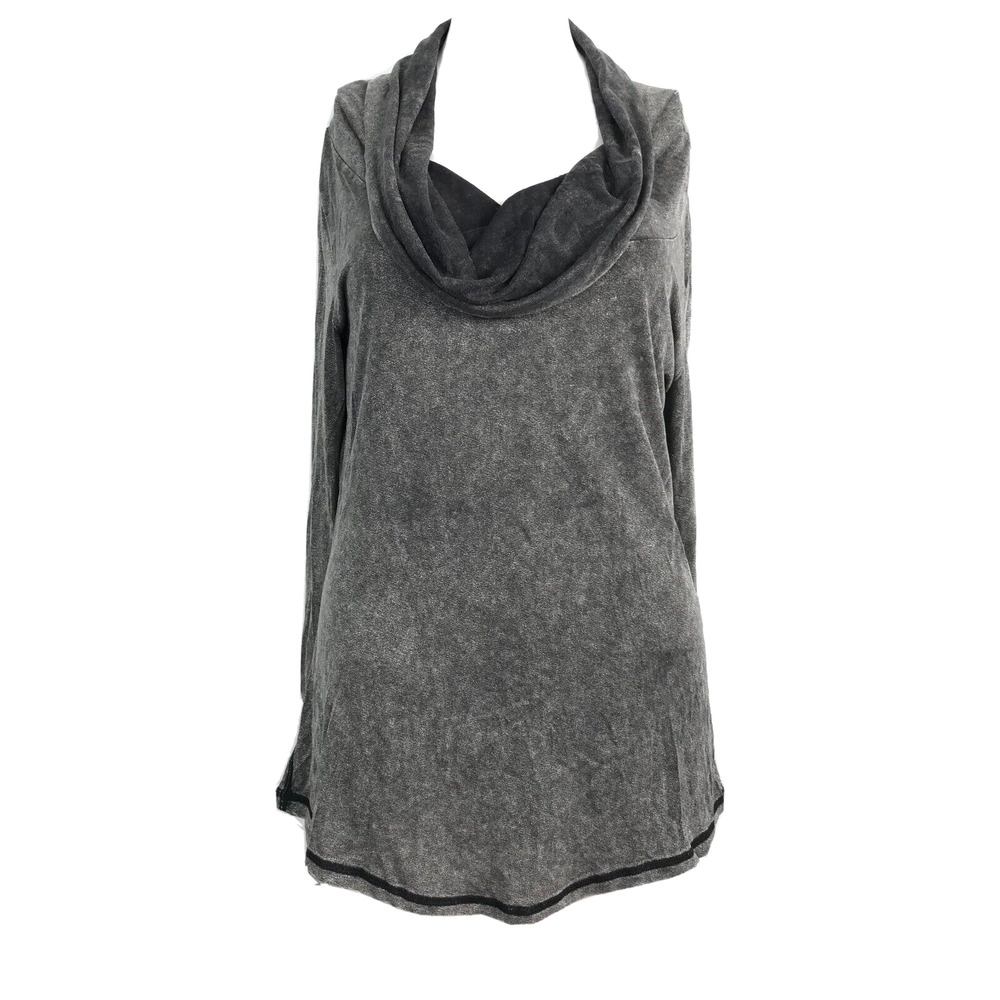 Anama Shirt Womens Sz M‎ Gray Distressed Cowl Neck Laced Cuff Pullover Top